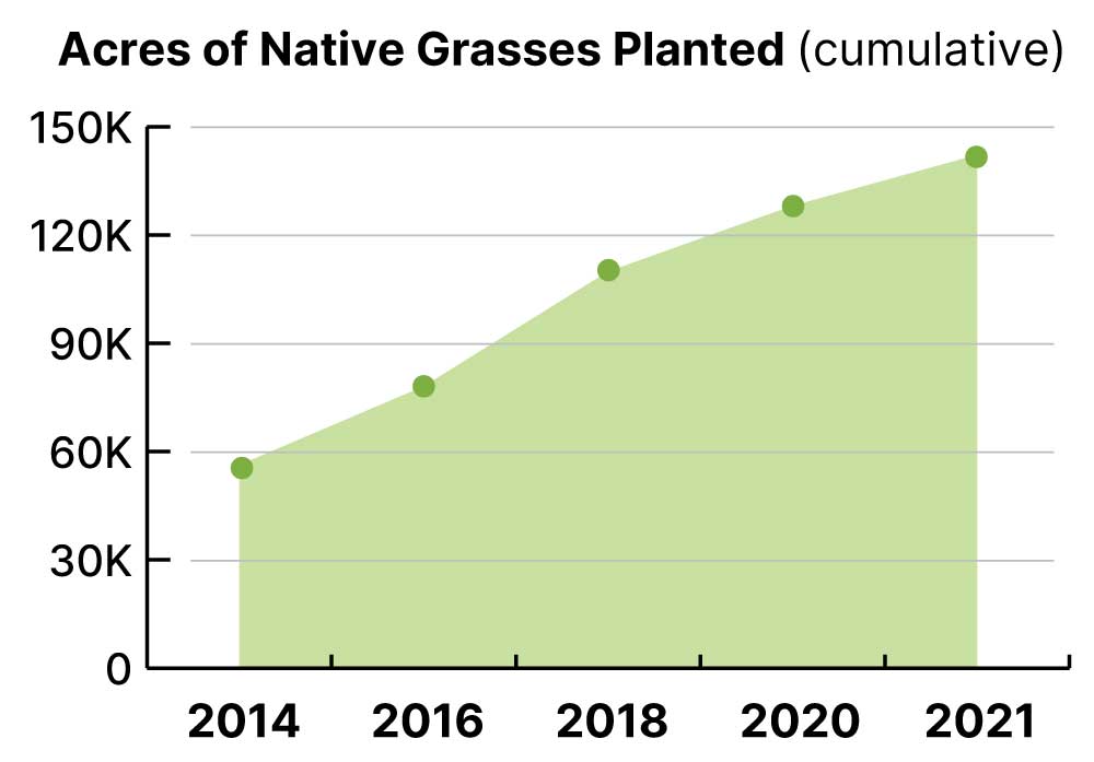 acres of native grasses planted